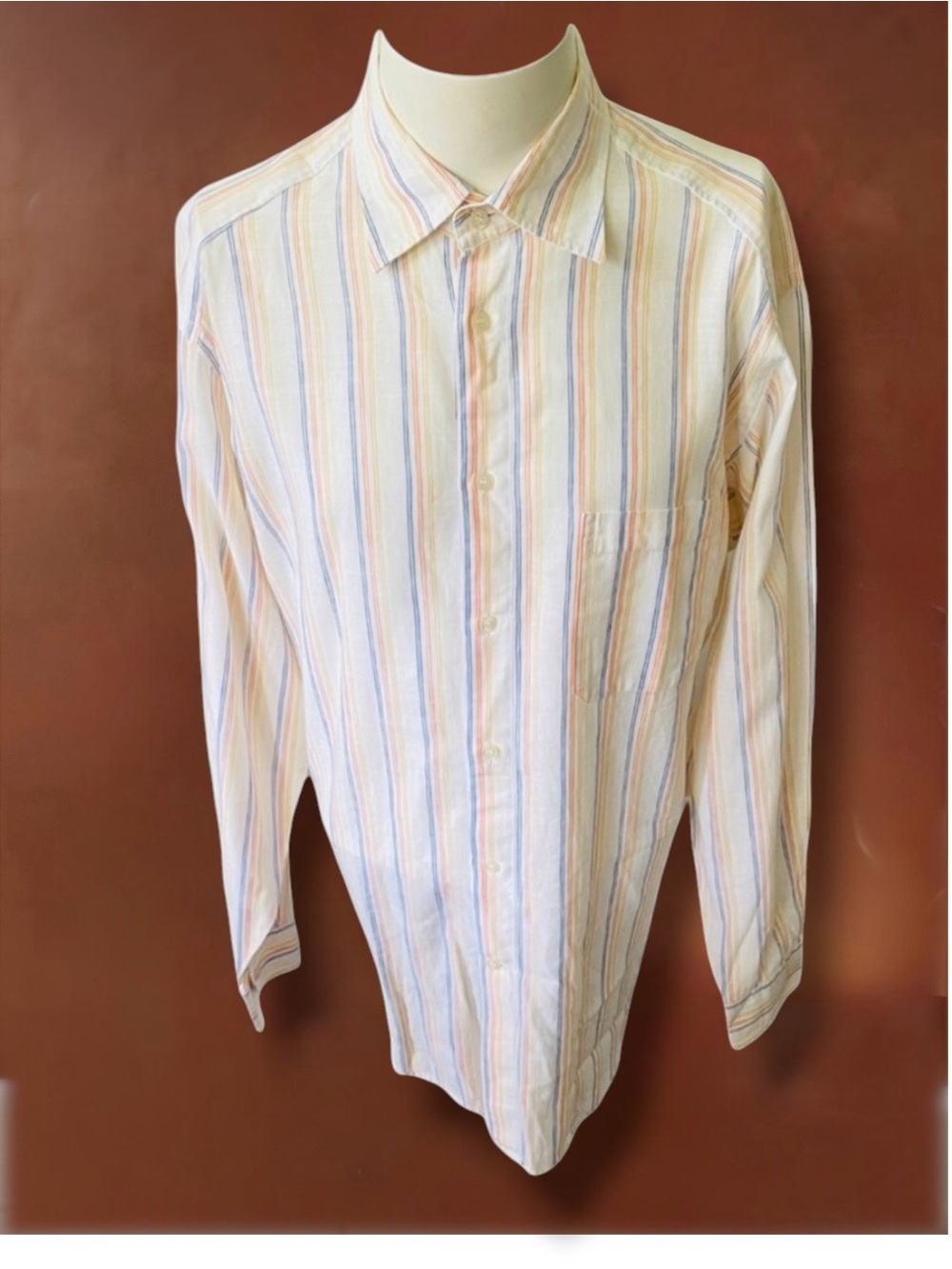 ERMENEGILDO ZEGNA Sport Linen Cotton Striped Shirt Size Large